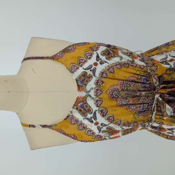 Anthropologie Akemi + Kin Paisley Maxi Dress Yellow Gold XS bohemian summer - Picture 3 of 7